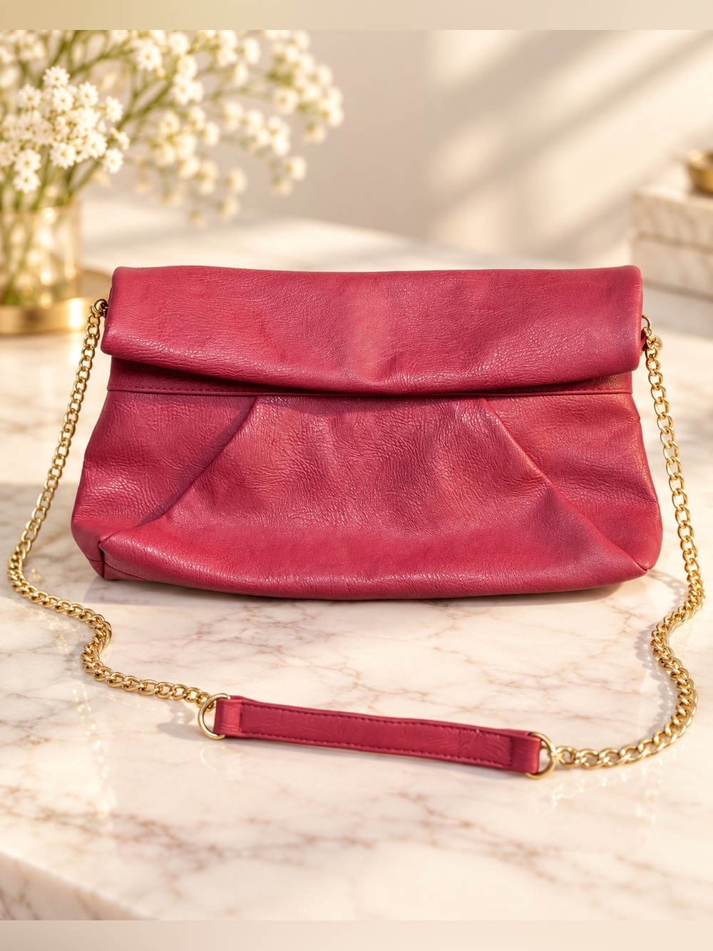 Free People Pink Foldover Clutch Crossbody Bag Gold Chain Vintage Y2K Indie Boho